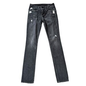 WILLIAM RAST Savoy Skinny XTall 36” inseam black distressed stretch jeans sz 26
